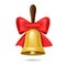 Realistic 3d Detailed School Bell with Red Bow. Vector