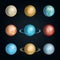 Realistic 3d Detailed Solar System Planet Set. Vector