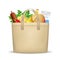 Realistic 3d Detailed Textile Shopping Bag with Food. Vector