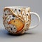 Realistic 3d Gold Coffee Mug With Intricate Tree Design