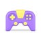Realistic 3d icon purple yellow video game joystick vector illustration. Gamepad console controller