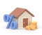 Realistic 3d icon of real estate house and percent symbol