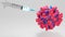 Realistic 3D Illustration. Destruction a coronavirus cell with an Injection of an anti coronavirus vaccine. Concept of