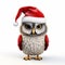 Realistic 3d Illustration Of Owl Wearing Santa Hat