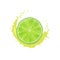 Realistic 3d  Illustration. Sliced  lime. Milk juice splash. Colourful citrus background