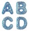 Realistic 3D letters set A, B, C, D made of crumpled foil. Collection symbols of crumpled silver foil isolated on white