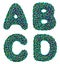 Realistic 3D letters set A, B, C, D made of gold shining metal letters.