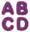 Realistic 3D letters set A, B, C, D made of gold shining metal letters.