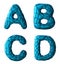 Realistic 3D letters set A, B, C, D made of low poly style. Collection symbols of low poly style blue color plastic