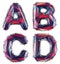 Realistic 3D letters set A, B, C, D made of low poly style. Collection symbols of low poly style red color glass