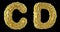 Realistic 3D letters set C, D made of crumpled foil. Collection symbols of crumpled gold foil isolated on black