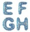 Realistic 3D letters set E, F, G, H made of crumpled foil. Collection symbols of crumpled silver foil isolated on white