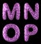 Realistic 3D letters set M, N, O, P made of low poly style. Collection symbols of low poly style pink color plastic
