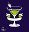 Realistic 3d martini glass with olive berry and classic ribbon,