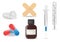 Realistic 3d medical emergency first aid care icons set with pill, thermometer, mixture, syringe, medical plaster isolated 