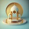 Realistic 3d modern islamic background of futuristic mosque with podium scene and stage for product display