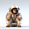Realistic 3d Monkey In Space Man Sitting On White Space Ship