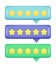 Realistic 3d notification tooltip UI with 5 golden stars. Customer 3d quality reviews, user rating, feedback score, glossy speech