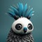 Realistic 3d Panda Bird Figurine With Mohawk Hair And Blue Feathers
