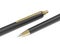 Realistic 3d pen. Black gold metal stationery. Branding of office mock up