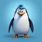 Realistic 3d Penguin Illustration With Blue Eyes On Blue Background