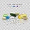 Realistic 3d pills. Pharmacy, antibiotic, vitamins, tablet, capsule. Medicine. Vector illustration of the Tablets and