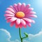 Realistic 3d Pink Daisy With Long Stem In Mario Video Game Art Style