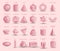 Realistic 3D pink geometric shapes isolated on pink background. Maths geometrical figure form, realistic shapes model