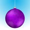 Realistic 3D purple christmas ball with white reflections