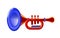 Realistic 3d red isolated glossy wind musical instrument - trumpet sign, icon for decoration or holiday, presentation on light