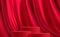 Realistic 3d red product podium on red silk background. Red product stage for product demonstration. Background for