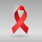 Realistic 3d red ribbon with shadow. Symbol for world AIDS HIV awareness month in december. Vector illustration for social media,