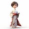 Realistic 3d Render Cartoon Of Emily In Red And White Kimonos