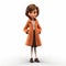 Realistic 3d Render Of Cartoon Girl In Brown Coat