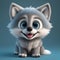 Realistic 3d render of happy, furry, and cute baby Gray Wolf smiling with big eyes Generative AI