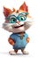 a realistic 3d render of a happy, furry, and cute cat cartoon style