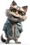 a realistic 3d render of a happy, furry, and cute cat cartoon style