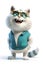 a realistic 3d render of a happy, furry, and cute cat cartoon style