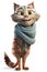 a realistic 3d render of a happy, furry, and cute cat cartoon style