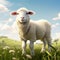 Realistic 3d Rendered Sheep Clipart With Green Grass And Mountains