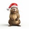 Realistic 3d Rendering Of Beaver Wearing Santa Hat