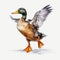 Realistic 3d Rendering Of Flying Mallard Duck In Watercolor Style