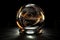 A realistic 3D rendering of a glass ball with a mesmerizing spiral desig