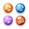 Realistic 3d Sale Discount Shiny Circle Button Badge Pin Set. Vector
