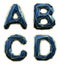 Realistic 3D set of letters A, B, C, D made of low poly style. Collection symbols of low poly style blue color glass