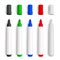 Realistic 3D set of marker pens, red, green, yellow, black and white mackup - stock vector