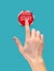 Realistic 3D Silhouette of hand with inger pressing a red stop button on White Background. Vector Illustration