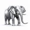 Realistic 3d Silver Elephant Sculpture On White Background
