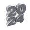 Realistic 3D silver numbers 2024 isolated transparent png. Happy New Year and Merry Christmas holidays greeting card concept for