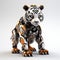 Realistic 3d Tiger Robot Pet: Orange And White Ironical Rendering